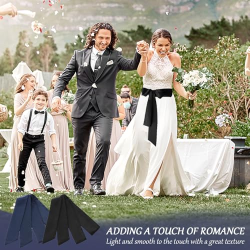 Dames Satijnen Belt, 2 stuks, zwart en marine blauw, 9.5x250cm, elastische sash voor bruiloft, feest, cosplay, zwart, marine blauw, S, zwart, marine blauw 4