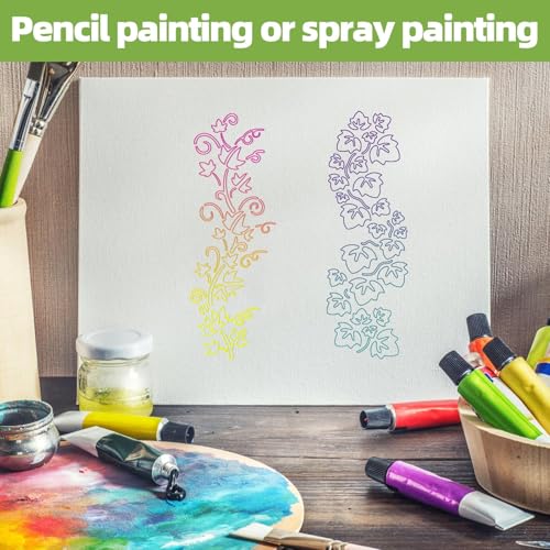 20 Stuks Bladeren en Bloemensjablonen, 30,5x15cm & 30,5x11,5cm Bloemen Schildersjablonen Herbruisbare Boombladen en Wijnranksjablonen voor Thuisdecoratie en Wandkunst 4