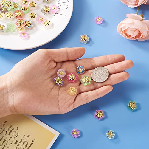 60 st Star & Flower Spray Geschilderde Glazen Kralen Bloem met Bijen Messing Ingelegde Glazen Kralen Star Shape met Glitter Poeder Spacer Kralen voor DIY sieraden maken 5
