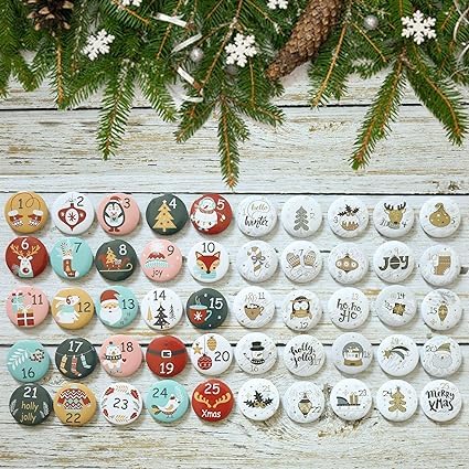 Set van 2 Advent Calendar Numbers, Knoppen Nummer 1-25 voor de kerstkalender DIY ambachten voor Jute Bags, Pins (Kleurrijk Goud)