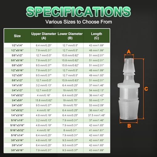 Slang Barb Reducer, 3st 3/8" tot 5/16" slang ID Connectors Joint Plastic Pipe Fitting Splitter Mender Union Adapter voor Air Water Fuel Gas Aquarium, wit 5