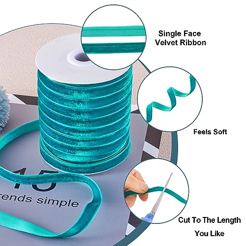 50 Yards Single Face Velvet Ribbon 3/8 Inch 10mm Velvet Ribbon Spool voor Gift Wrapping Hair Bow Clip Naaien van bruiloft Decoratie (Donkere cyaan) 4