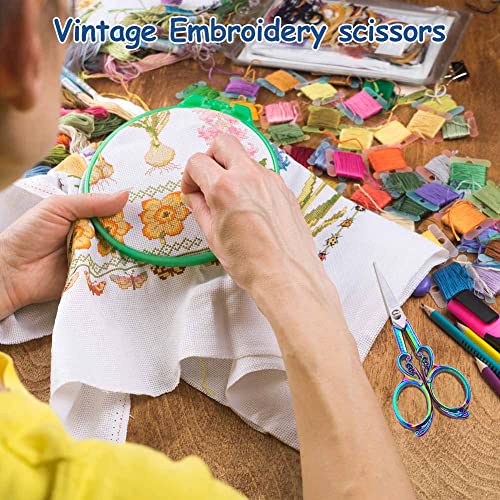 Borduurwerk schaar (vintage, klein scherp), roestvrij staal en titanium, kleurrijk, tweehandig, 11,5 x 4,8 cm, 30 g, inclusief blauwe beschermhoes