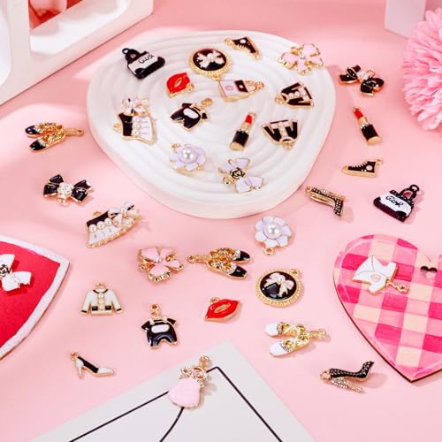 20 Styles Legering Emaill Charms Vrouwen Thema Dangle Charm Lipstick handtas hangers hoge hakken jurk meisjes hanger voor DIY oorbellen ketting sieraden maken, Emaill 3