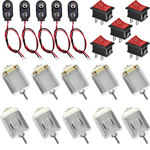 10 st. Mini Elektrische Motor 130 Micro DC Motor 1.5V-6V 20000rpm, 5st Mini Bootschakelaar + 5st 9V Batterijclipconnector voor Arduino DIY