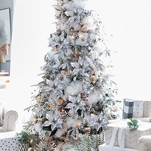 Kerst Bloemen 24 Pieces Zilver Glitter Kunstbloemen Ornamenten Kerstboom Decoratie Kerstmis Krans Decoratie voor kerstbomen Advent Kralen 3