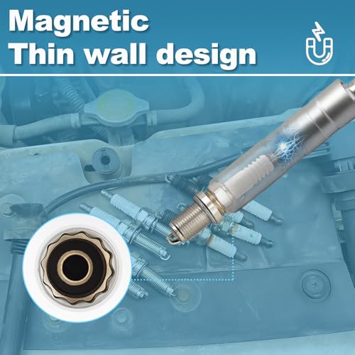 Kaarshouder 14 mm, magnetische bougiesleutel, 3/8 inch, magnetische scharnierhuls met twaalfkant, universele kaarsleutel (lang) 3