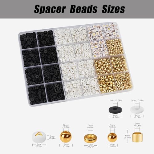 Heishi Kralen voor Strijkende Kleurrijke Ambacht Kralen Set Alfabet Kralen Letter Kralen voor Sieraden Maken Armbanden Ketting (Zwart & White) 3