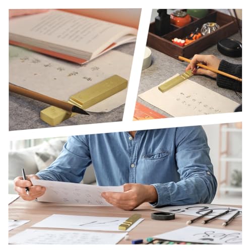 Chinese kalligrafie papier, rechthoekige messing papier Pers met groeven voor het schilderen, schrijven, tekenen, Sumi, 12 x 2 x 1 cm, goud 5