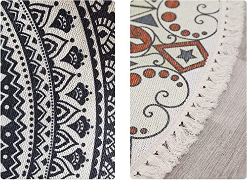 Boho katoenen tapijten mandala patroon wasbaar handgeweven Boheemse ronde tapijt met kwastjes voor thuis hal woonkamer salon tafel vloer matten machine wasbaar 120cm bloemen #24 120CM Ronde 5
