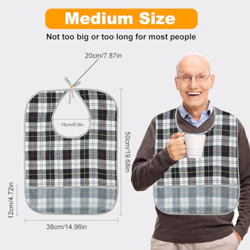 Adult Bibs for Women and Men, 1 Pack of Waterproof and Herbruikbare Adult Bibs with Crumb Catcher, Clothing Protectors for Adults, Ouderen en, zwart en wit 5