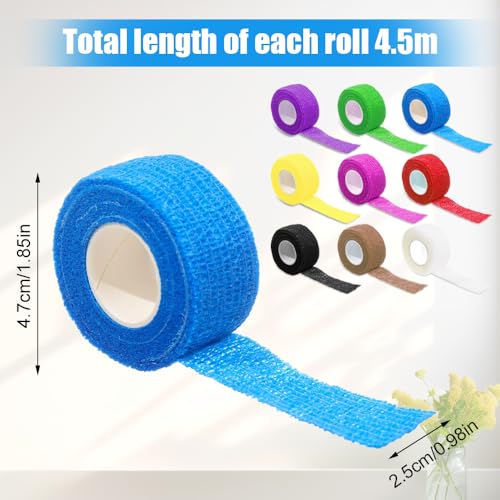 9 Rolls Zelfklevende Bandage 2,5 cm x 4,5 m Kleefband Cohesive Bandage Elastische Bandage Kleefband Vet Wrap Band voor Polsen Vingers Tenen