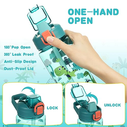 Kids waterfles met 600ml stro, Leak-Proof BPA gratis waterflessen met schattige cartoon patroon en Flip mondstuk, Sport waterfles voor school Picnic Unisex Kids Cadeau 3