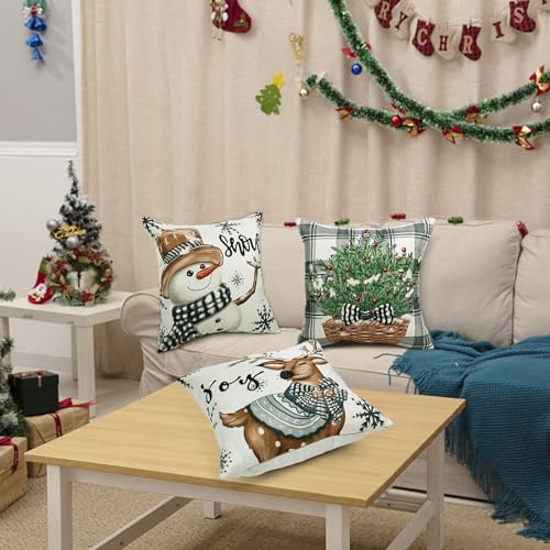 Kerstmis Kussen Hoezen Imitatie 45 x 45 cm Kerstmis Kussen Hoezen voor Slaapkamer Woonkamer Office Bank Decoratie Kerstmis Decoratie 45 x 45 cm Grijze en witte Checked 5