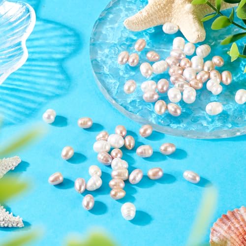60 st Natuurlijke zoetwaterparels, 6-9 mm breed, ovale rijstvorm voor DIY Kettingen, armbanden, bruiloften, ambachten, sieraden, gat: 0.8 4