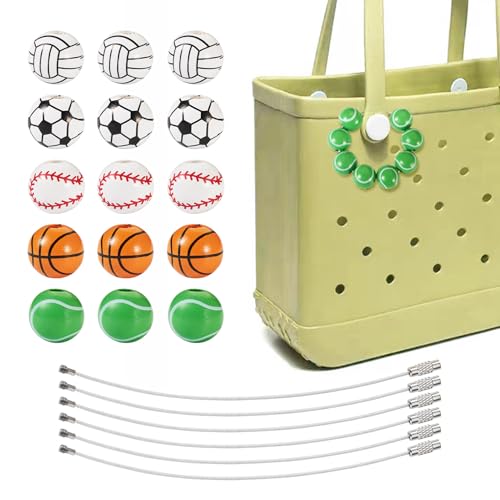 Sport Thema 15mm Kralen Keychain Making Kit 80Pcs Ronde Tennis Europese Kralen Basketbal Basketbal Bal Grote Hole Kralen voor DIY Handgemaakte sieraden maken