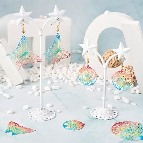 201 Roestvrij stalen Charm Hangers Regenboog kleur Filigree Etched metalen decoraties Holle connector voor sieraden maken, roestvrij staal