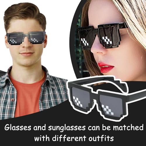 Pixel glazen Pack van 3 Pixels Mozaïek glazen Grappige glazen Party glazen Grappige zonnebril Thug Life Glazen Cool zonnebril voor Party Fancy Dress Photo Props Black Unisex 5