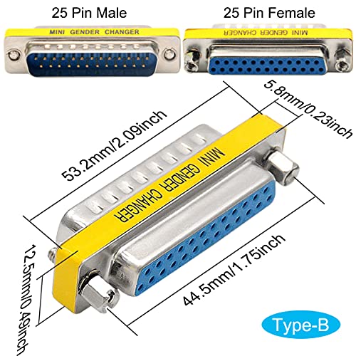 6 st DB25 RS232 Parallelle kabeladapter, 25 pinnen vrouwelijk aan man/vrouwelijk aan vrouw/mannelijk aan man koppelende geslachtswisselaar 3