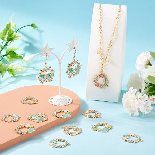 16 st Flower Rhinestone Emaill Hangers Garland Emaill Dangle Charms Gold Wreath Charm voor DIY oorbellen Ketting sieraden maken, Rhinestone Emaill Rhinestone, Rhinestone Emaill Rhinestone