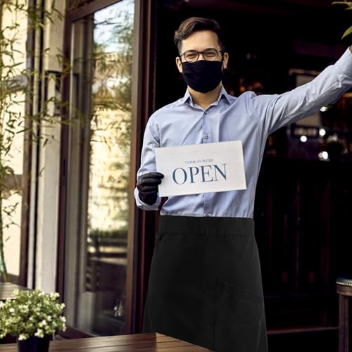 Demi Heren Keukenschorten Serveerschorten met Pockets Unisex Restaurant Lange Waterdichte Chef Lange Waistschorten voor Servers Bistro Koffiehuis 70 x 70 cm 5