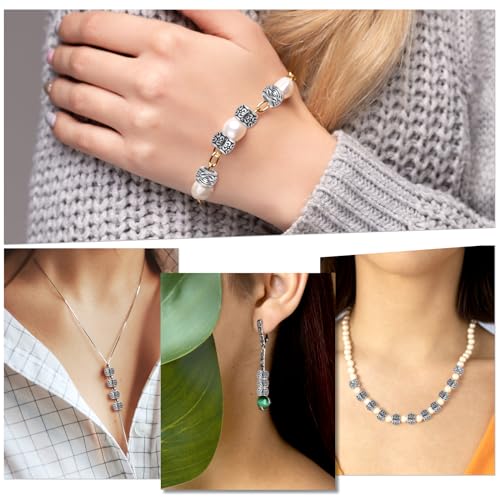 100st Zilveren Rond Spacer kralen 8mm Retro patroon Legering kralen Ronde Tube Charm kralen Groot gat metalen armband Spacer kralen voor sieraden maken 5