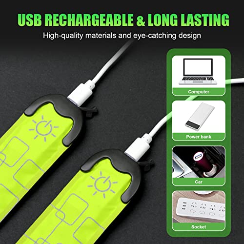 Verpakking van 2 LED lichtarmbanden, oplaadbare USB Reflectieve armband voor hardloop, knipperband, verstelbare LED-veiligheid armband, Luminous Sport armband 4