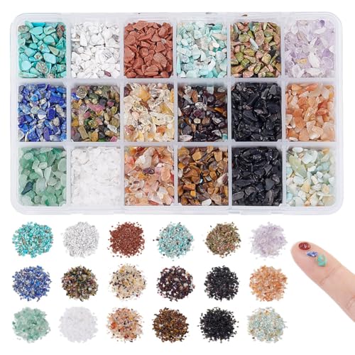 Over 8500Pcs Natuurlijke edelsteen Chips 2-4mm, 18 Styles Ongeboord Mini Crystal Chips Natuurlijke onregelmatige vorm Nugget Loose Stone voor sieraden maken