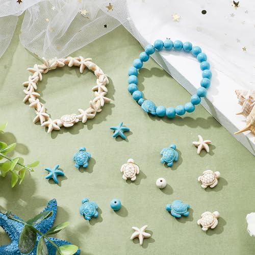 Ca. 176 st 6 stijlen synthetische turquoise kralen Turtle kralen Starfish Edelstenen Spacers voor sieraden ketting armbanden DIY