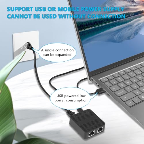 RJ45 Ethernet Splitter Adapter 1 tot 2 WiFi Extender Network Splitter met Type C Power Cord voor Computer, Hub, Switch, Router, ADSL, set-top box, enz. 4
