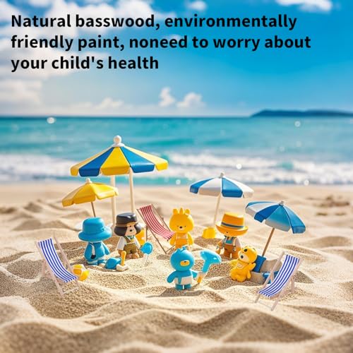 Miniatuur Strandstoel Set van 2 Miniatuur Strandstoel Decoratie Houten Mini Lounger Decoratie Klein Opvouwbaar Strand Micro Landschap Blauw Wit Stof Zitplaats 11 x 5 cm 4