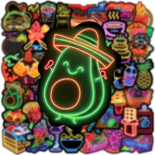 Neon voedingsstickers voor jongeren en volwassenen, 50 stuks, Delicious Food, vinyl stickerset, auto, motorfiets, fiets, skateboard, snowboard, bagage, laptop, koffer, roer, motorfiets, computer 4