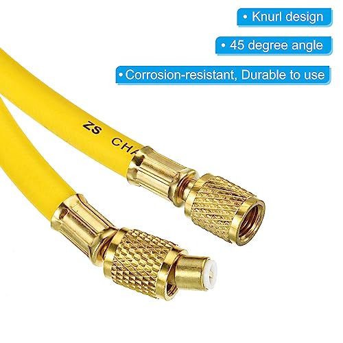 1/4 SAE Koelslang, 8 voet, 500 PSI 2500 PSI Meervoudige drukmeterslang met AC-adapter voor airconditioning, HVAC-koeling, geel 4