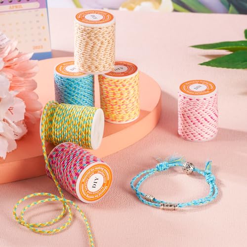 Macrame Cords 1.5mm x 4m Premium 4 Ply Polycotton Cords 6 Rolls Twisted Kleurrijke Thin Cotton Cord garen Macrame Touw voor String Wall Hangings DIY Craft String