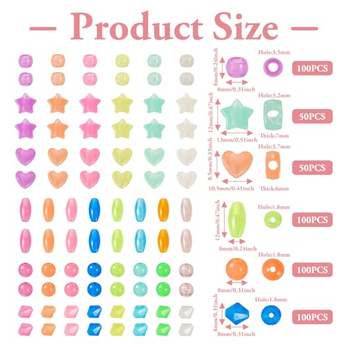 500 stuks verschillende lichtgevende acryl kralen hart Oval diamanten kralen glow in de donkere barrel ronde lose spacer kralen voor DIY Sieraden maken 4