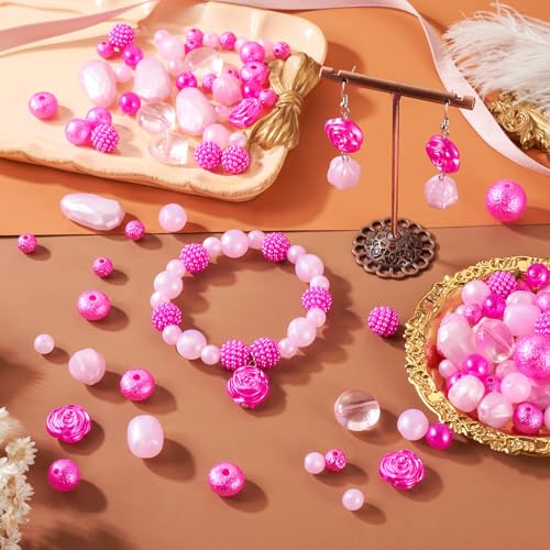 100g Roze acryl Kralen Rose Bloem Spacer Kralen Ronde Teardrop Assorted Craft Kralen Bulk voor Lanyard Keychain armband sieraden maken