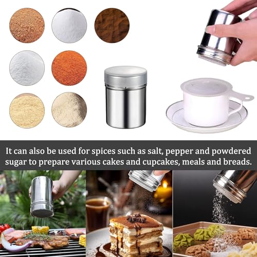 Poedervormige suikershaker Roestvrij staal voor Cappuccino, bloemshaker met deksel, cacaoshaker voor koffie, bakken, koken, gebak, met 16 patronen 5