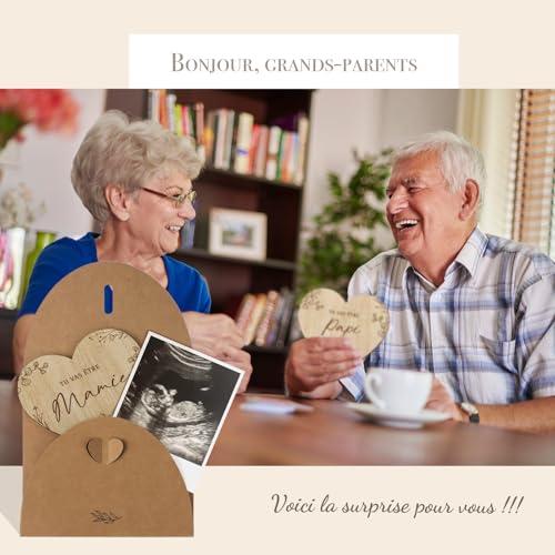 2 st Zwangerschap Aankondiging aan grootouders wenskaart van hout verrassing zwangerschap grootouders met Idde Envelop Gift Teken Franse grootouders 5