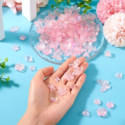 100g diverse acryl kralen roze bloem kralen boog vlinder bloemen spacer kralen blad bengelen bedels kralen Bulk voor armband sieraden maken 5
