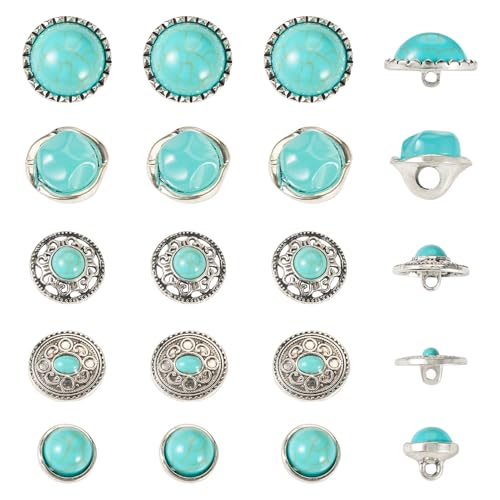 20Stuks Turquoise Knoppen Platte Ronde Legering Garment Knoppen Vintage Vervanging Decoratieve Knop voor het naaien van leder Craft Kleding Belt