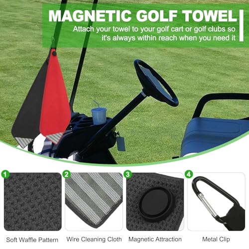 20x16 Inch Magnetische Golf Handdoek met Wire Cleaning Kleding, 2 stuks Microfiber Wafel patroon Handdoeken met Magneet en Clip voor Golfkarren Clubs Golfuitrusting, Zwart/Wit 3