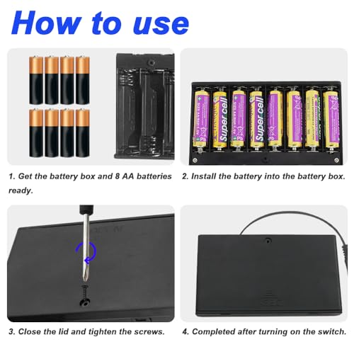 8 x AA Batterijhouders met DC Switch, 8 x Zwarte AA Batterij Slots met Aan/Uit Schakelhoes en 2.1mm x 5.5mm DC Plug met Schroef, Schroevendraaier (4 Pack) 4