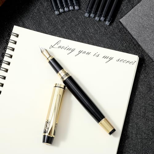 Luxe metalen fontein Pen, 0.5mm fijne tip, kalligrafie Pen gemaakt van Robuust roestvrij staal, met 10 stuks 2.6 mm zwarte inkt cartridges, geschenk doos voor mannen, kantoor, schoolbenodigdheden 3