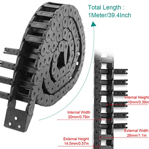 Trekketting Kabeltreklijn 3D-printer 10X20mm R18 Plastic Flexibele slepende kettingdrager Open type voor 3D-printer- en CNC-routermolenmachines met 1 Pair-connectoren, 1M 3