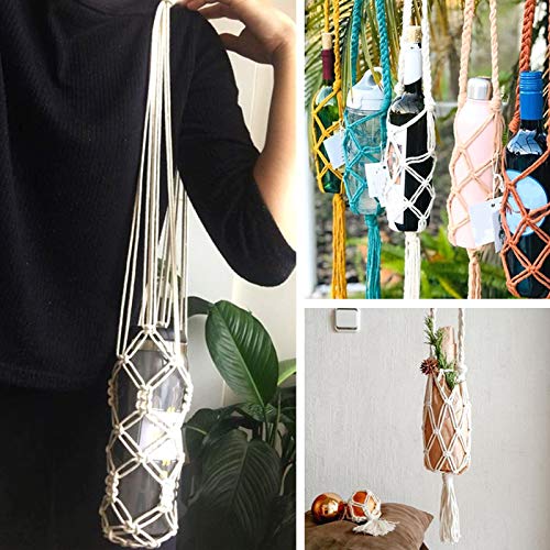 Hangende wijnfles Anntool Macrame Boheemse stijl hand breien Katoenen touw flessen opslag hangzak wijn tote decoratie (groen) 4