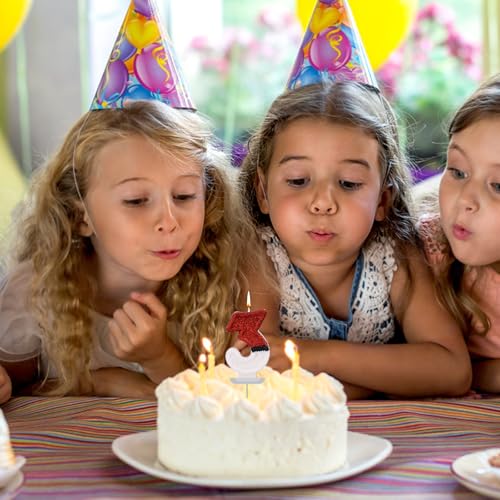 Verjaardag Cake Kaars, rood wit Sparkling Verjaardag Kaars Creative Number Candle Cake Topper Kaars Verjaardag Cake Decoraties voor verjaardag partij decoratie leveringen (3) 4