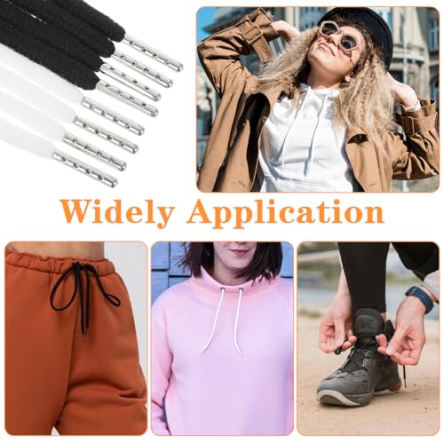 Pak van 6 Vervangende koorden, 130cm Trekkoord voor Hoodie, Trekkoord voor Jogging Bottoms met Pull Cord Thread, Metaalvervangende koorden voor Broeken, Sweatshirts, Jassen, Jassen (zwart)