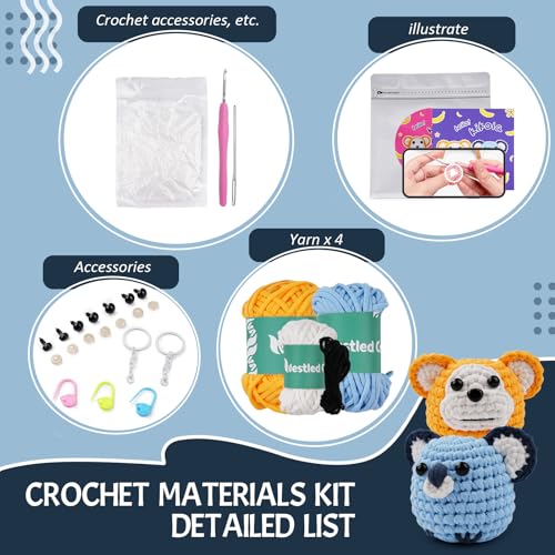 NesteldCrafts haak Set, Complete haak Set voor beginners en volwassenen, Breiset, Zachte garen, IJs Stripe lijn, Gift voor verjaardag, Stap-voor-stap Video-instructies (aap, Koala) 4