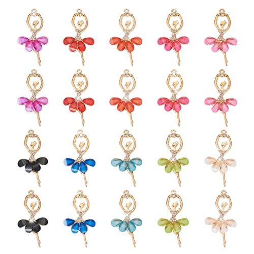 20Stuks Legering Ballerina Charms Facet Resin Crystal Rhinestone Dansende meisjes Hangers voor DIY Ketting Hang Ornament sieraden maken, Rhinestone Plastic Resin