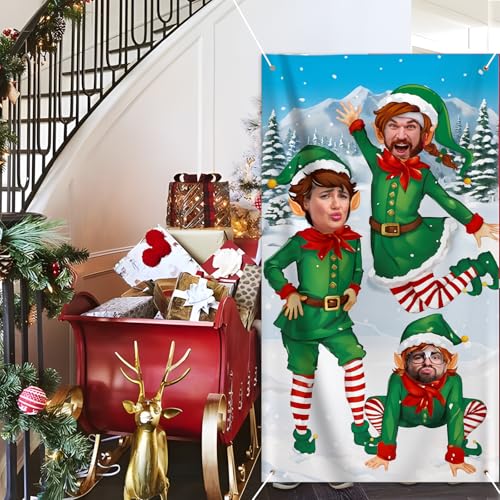 180 x 100cm Kerst Deurhoes Elf Foto Achtergrond Grappig Giant Cutout Deur Banner Stof Photo Booth Prop voor Kerstfeest Kids Spelvoorziening 5